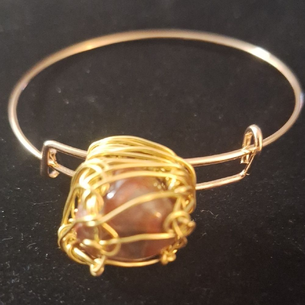 Gold Wire Wrapped Bracelet with Gemstone